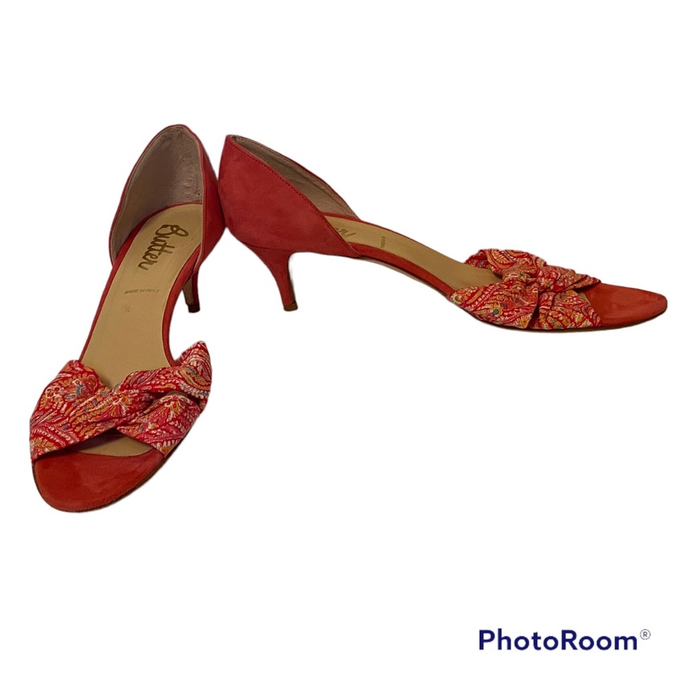 BUTTER ITALY SHOES HEELS PINK SUEDE LEATHER BARBIECORE FABRIC VAMP OPEN TOE 12